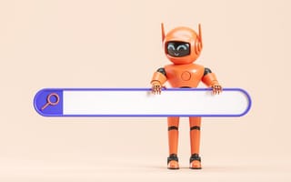 robot holding a search bar